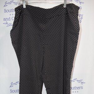 Avenue Pull-on Black Slacks w/ White Polka Dots, Size 22